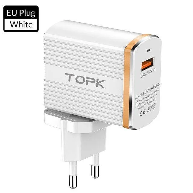 TOPK 18W Quick Charge 3.0 USB-Ladegerät 1-Port Reise-Wand-Handy-Ladegerät für Samsung Xiaomi Huawei Adapter EU US-Stecker