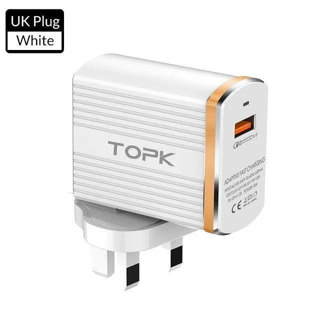 TOPK 18W Quick Charge 3.0 USB-Ladegerät 1-Port Reise-Wand-Handy-Ladegerät für Samsung Xiaomi Huawei Adapter EU US-Stecker