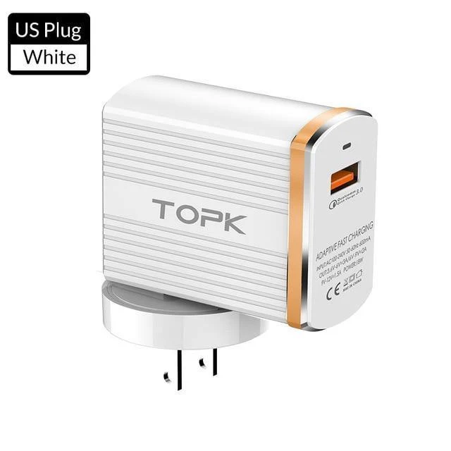 TOPK 18W Quick Charge 3.0 USB-Ladegerät 1-Port Reise-Wand-Handy-Ladegerät für Samsung Xiaomi Huawei Adapter EU US-Stecker