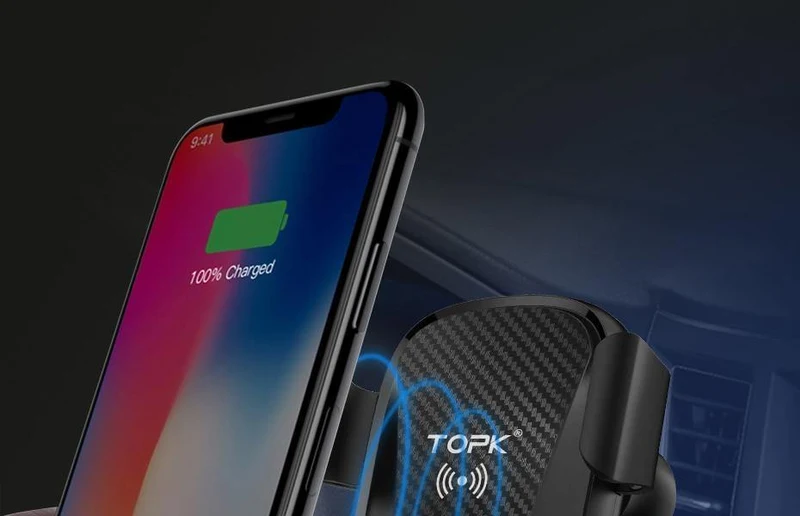 TOPK Autohalterung für kabelloses Ladegerät für iPhone XS Max XR 8 Plus, 10 W, schnelles kabelloses Laden, Autotelefonhalter für Samsung Note 9 S9 S8
