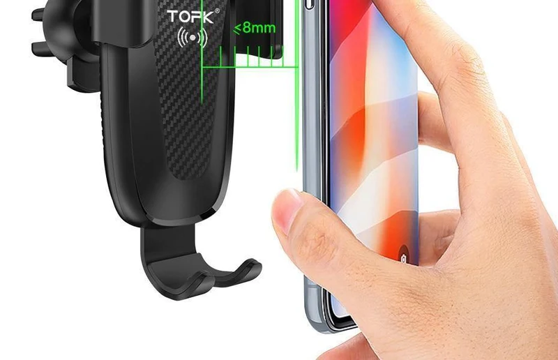 TOPK Autohalterung für kabelloses Ladegerät für iPhone XS Max XR 8 Plus, 10 W, schnelles kabelloses Laden, Autotelefonhalter für Samsung Note 9 S9 S8