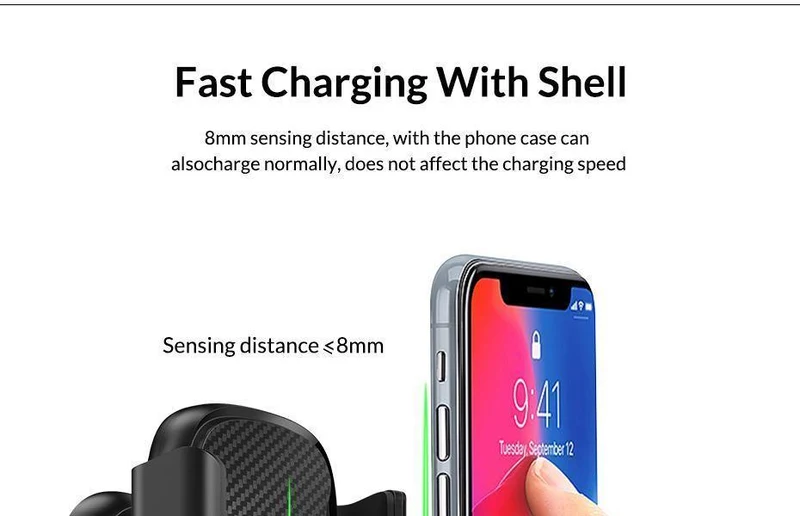 TOPK Autohalterung für kabelloses Ladegerät für iPhone XS Max XR 8 Plus, 10 W, schnelles kabelloses Laden, Autotelefonhalter für Samsung Note 9 S9 S8