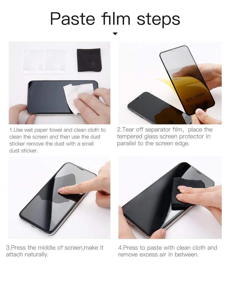 Baseus 0.23 mm Anti-Peep-Displayschutz für iPhone Xs Max XR XS gehärtetes Glas Vollabdeckung Sichtschutzfolie für iPhoneX