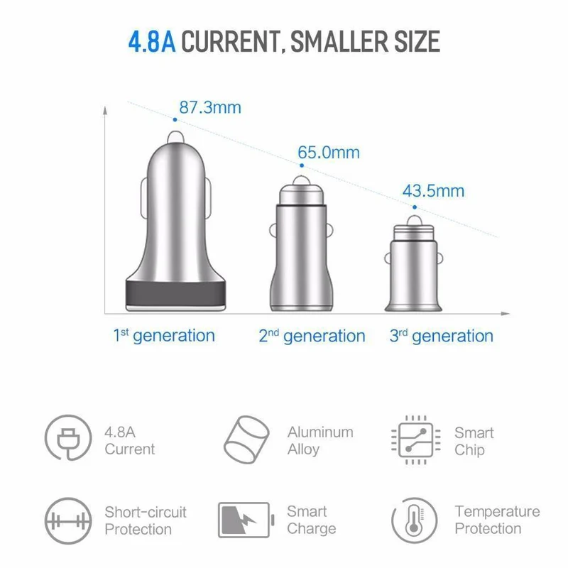 Rock 5V4.8A Dual USB Autoladegerät für iPhone Samsung Huawei Xiaomi Handy Schnelles Autotelefonladegerät USB Reise-Autoladegerät