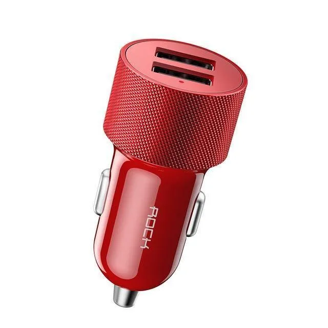 ROCK Autotelefonladegerät Dual USB-Ausgang 5V2.4A Schnelllade-Mobiltelefon-Reiseadapter Zigarettenanzünder Autotelefon USB-Ladegerät