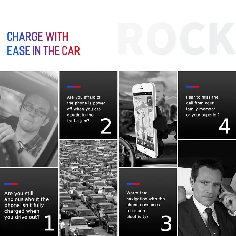 ROCK Autotelefonladegerät Dual USB-Ausgang 5V2.4A Schnelllade-Mobiltelefon-Reiseadapter Zigarettenanzünder Autotelefon USB-Ladegerät