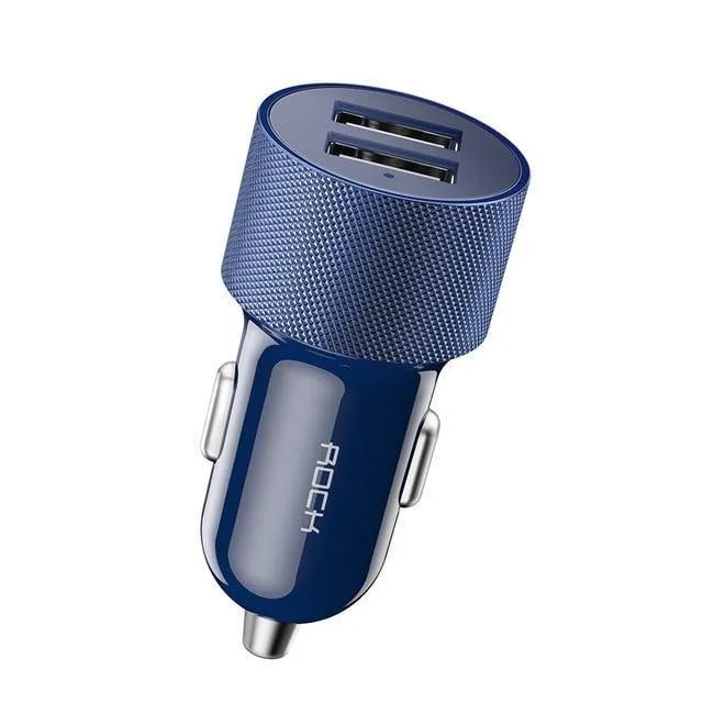 ROCK Autotelefonladegerät Dual USB-Ausgang 5V2.4A Schnelllade-Mobiltelefon-Reiseadapter Zigarettenanzünder Autotelefon USB-Ladegerät