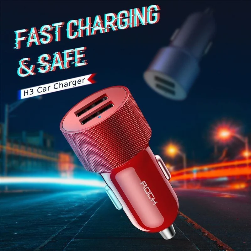 ROCK Autotelefonladegerät Dual USB-Ausgang 5V2.4A Schnelllade-Mobiltelefon-Reiseadapter Zigarettenanzünder Autotelefon USB-Ladegerät
