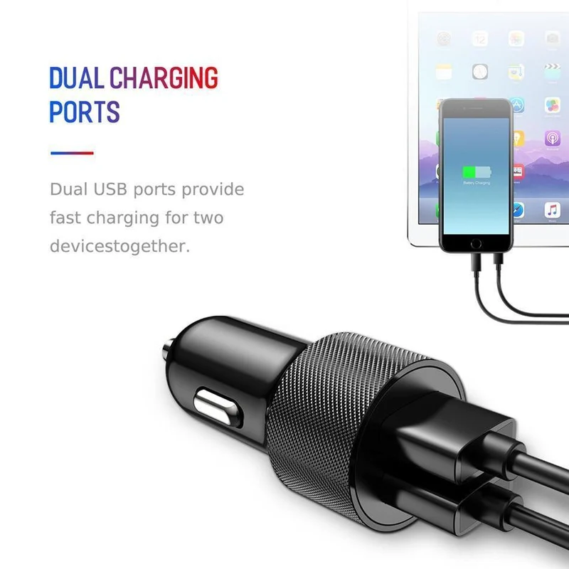 ROCK Autotelefonladegerät Dual USB-Ausgang 5V2.4A Schnelllade-Mobiltelefon-Reiseadapter Zigarettenanzünder Autotelefon USB-Ladegerät
