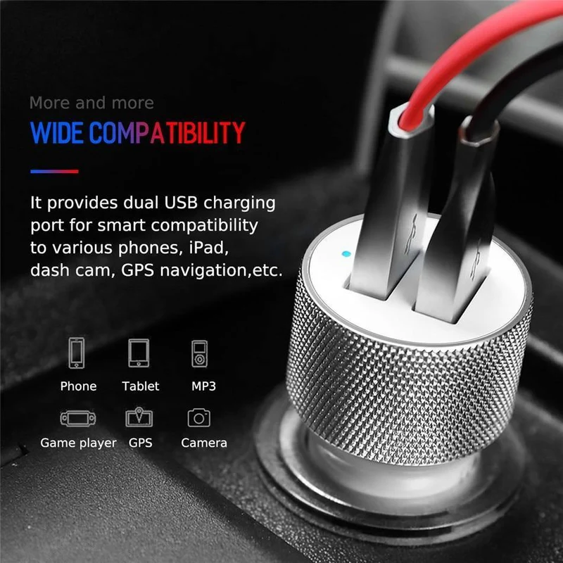 ROCK Autotelefonladegerät Dual USB-Ausgang 5V2.4A Schnelllade-Mobiltelefon-Reiseadapter Zigarettenanzünder Autotelefon USB-Ladegerät