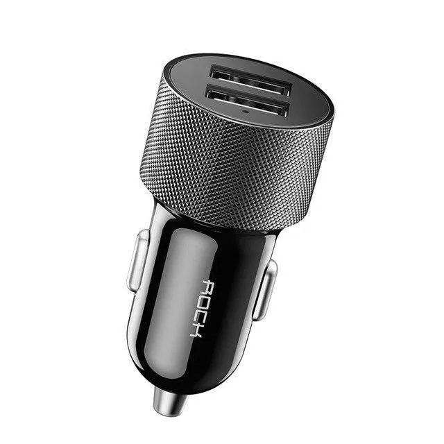 ROCK Autotelefonladegerät Dual USB-Ausgang 5V2.4A Schnelllade-Mobiltelefon-Reiseadapter Zigarettenanzünder Autotelefon USB-Ladegerät