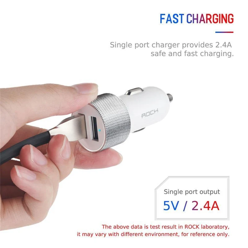 ROCK Autotelefonladegerät Dual USB-Ausgang 5V2.4A Schnelllade-Mobiltelefon-Reiseadapter Zigarettenanzünder Autotelefon USB-Ladegerät