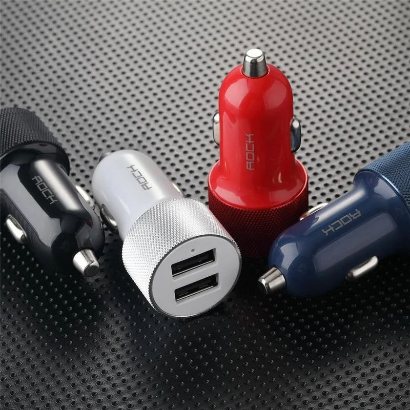 ROCK Autotelefonladegerät Dual USB-Ausgang 5V2.4A Schnelllade-Mobiltelefon-Reiseadapter Zigarettenanzünder Autotelefon USB-Ladegerät