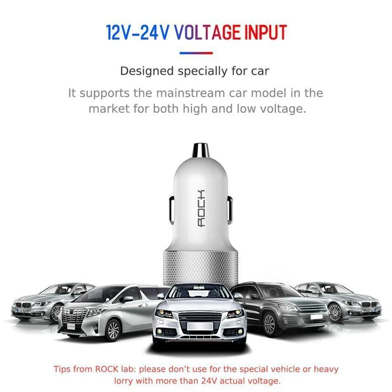 ROCK Autotelefonladegerät Dual USB-Ausgang 5V2.4A Schnelllade-Mobiltelefon-Reiseadapter Zigarettenanzünder Autotelefon USB-Ladegerät