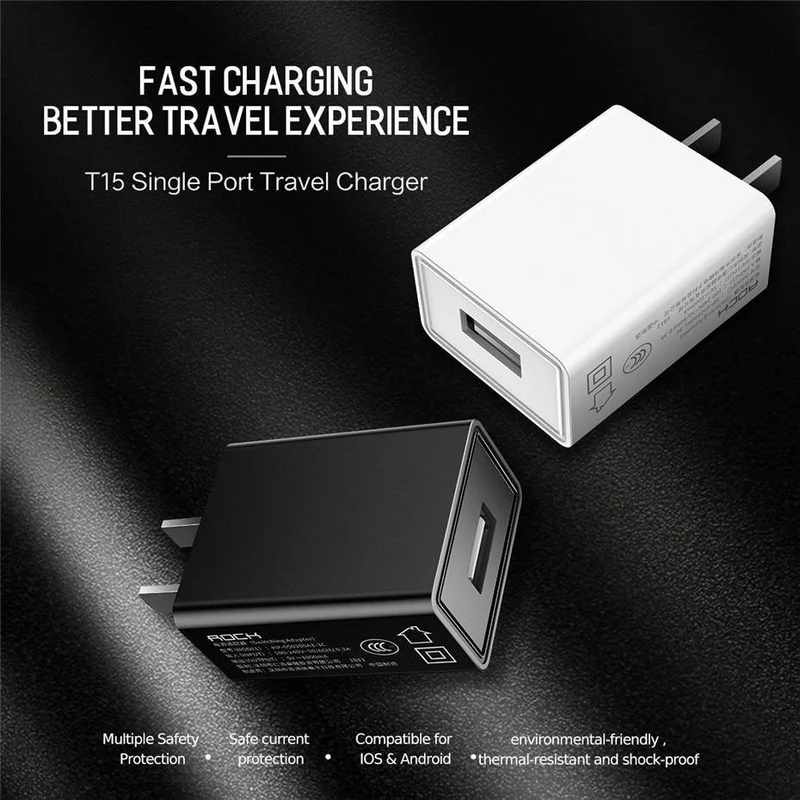ROCK Universal-USB-Ladegerät, US-Stecker, Reise-Wandladegerät, Adapter, Handy-Ladegerät für iPhone, Samsung, Tablet, Ausverkauf 49 %