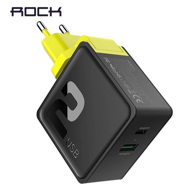 PD-Schnellladegerät mit USB-Anschluss für iPhone X 8, ROCK 36 W Quick Charge Dual USB-Ladegerät QC3.0 & PD FCP Schnelllade-Ausverkauf 49 %