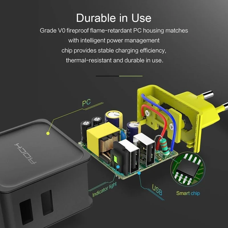 ROCK Handy-Ladegerät 5V1A 5V2.4A Universal-Reise-Telefon-USB-Ladegerät, 124 USB-Wandladegerät für iPhone-Adapter Ausverkauf 49 %