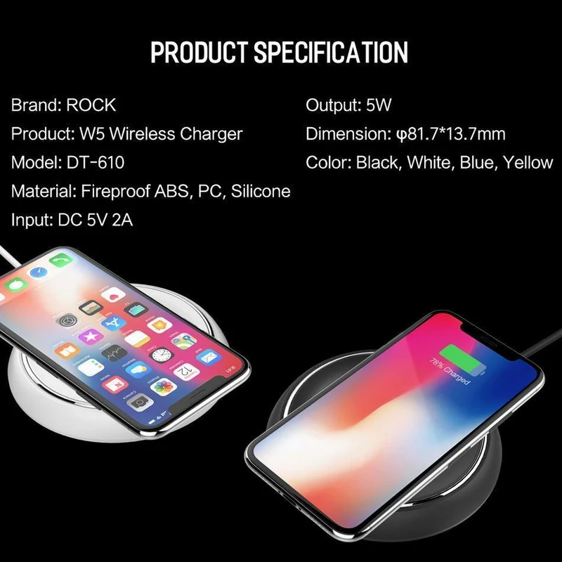 ROCK Qi Wireless-Ladegerät für iPhone X 8 für Samsung Galaxy Note 8 S8 S7 S6 Rand Handy Desktop 5W Wireless Charging