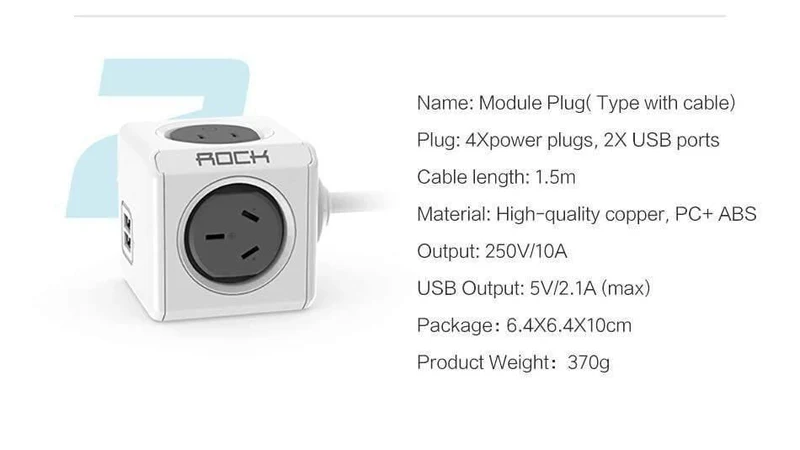 ROCK Telefon-Ladegerät mit vier Netzsteckern und zwei USB-Anschlüssen, Ladebuchse für iPhone/Samsun-Tablets mit USB-Kabel