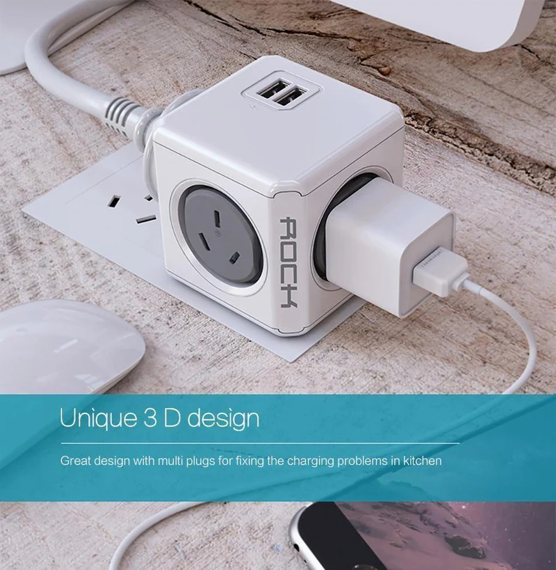 ROCK Telefon-Ladegerät mit vier Netzsteckern und zwei USB-Anschlüssen, Ladebuchse für iPhone/Samsun-Tablets mit USB-Kabel