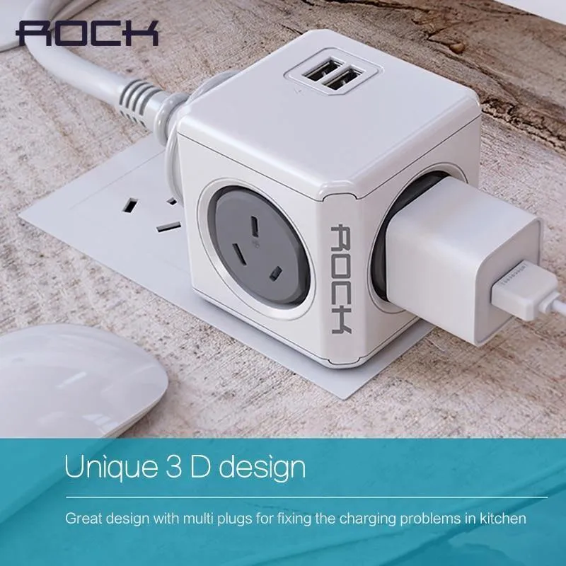 ROCK Telefon-Ladegerät mit vier Netzsteckern und zwei USB-Anschlüssen, Ladebuchse für iPhone/Samsun-Tablets mit USB-Kabel