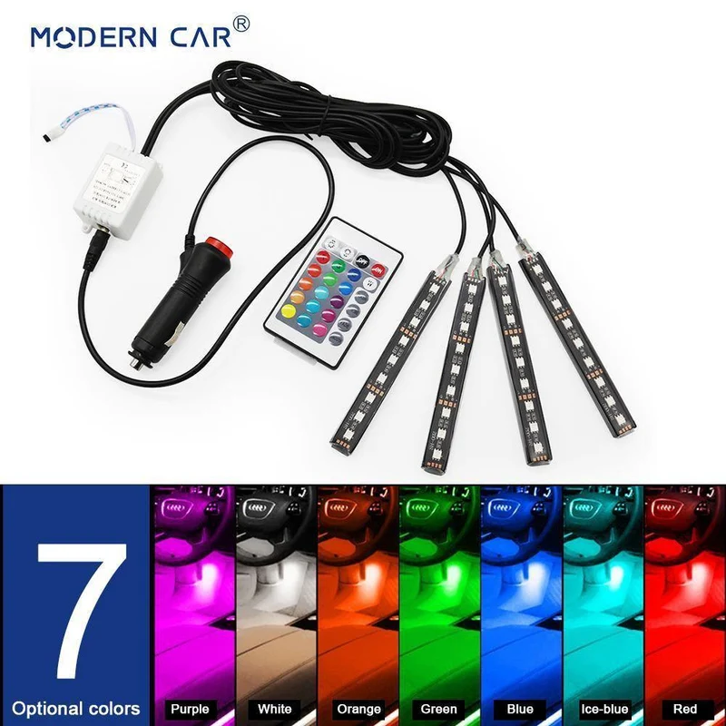 RGB LED DRL Streifen Licht Auto Innen Dekorative Lichter Automobil Atmosphäre Lampe Fernbedienung/Sprache/App Control Fuß lampen