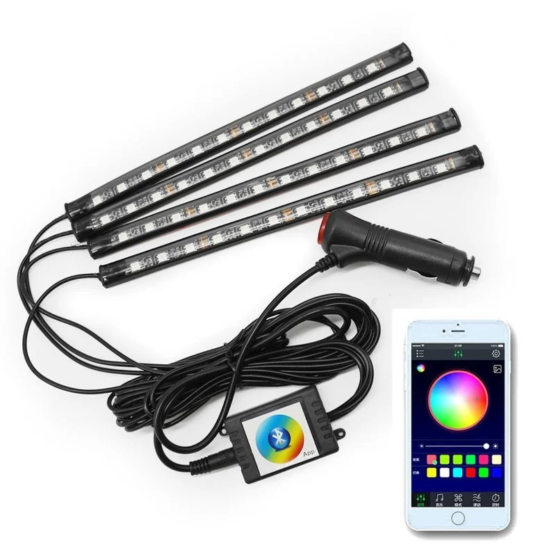 RGB LED DRL Streifen Licht Auto Innen Dekorative Lichter Automobil Atmosphäre Lampe Fernbedienung/Sprache/App Control Fuß lampen