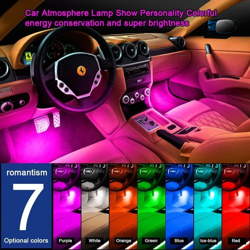 RGB LED DRL Streifen Licht Auto Innen Dekorative Lichter Automobil Atmosphäre Lampe Fernbedienung/Sprache/App Control Fuß lampen