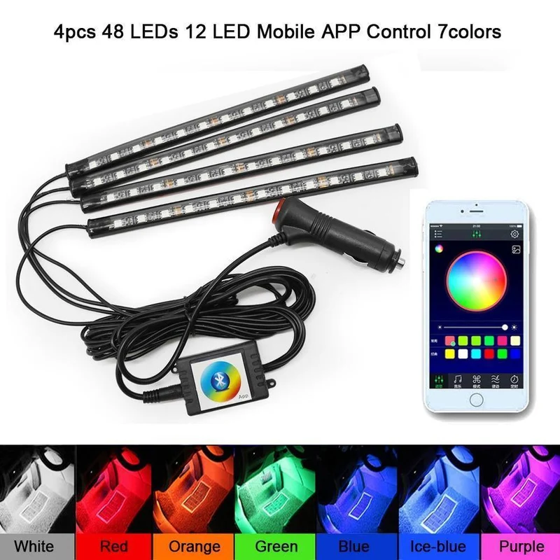 RGB LED DRL Streifen Licht Auto Innen Dekorative Lichter Automobil Atmosphäre Lampe Fernbedienung/Sprache/App Control Fuß lampen