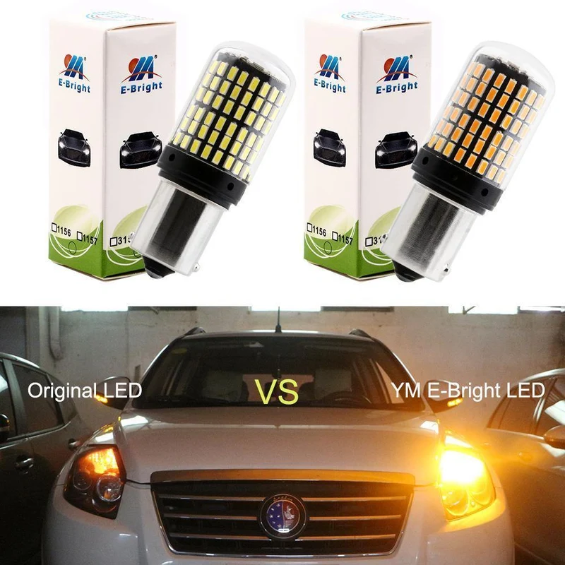 E-Bright 2 Stück 1156 P21W BA15S PY21W BAU15S LED Canbus 3014 S25 fehlerfrei Auto-Blinker 12 V DC, kein Hyperblitz, bernsteinfarben, weiß