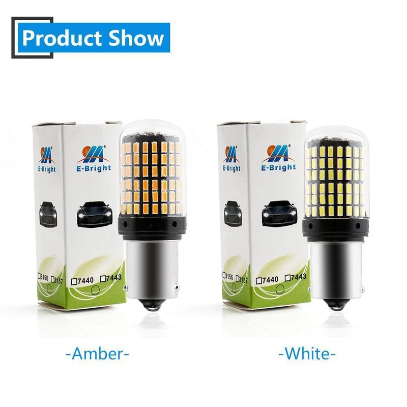 E-Bright 2 Stück 1156 P21W BA15S PY21W BAU15S LED Canbus 3014 S25 fehlerfrei Auto-Blinker 12 V DC, kein Hyperblitz, bernsteinfarben, weiß