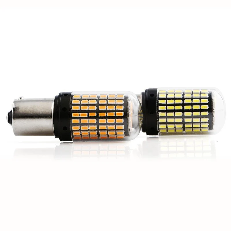 E-Bright 2 Stück 1156 P21W BA15S PY21W BAU15S LED Canbus 3014 S25 fehlerfrei Auto-Blinker 12 V DC, kein Hyperblitz, bernsteinfarben, weiß