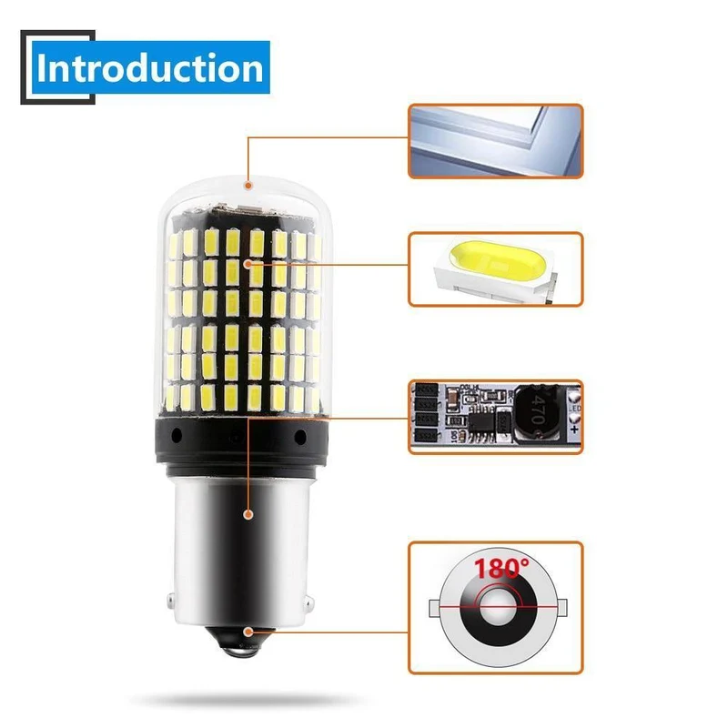 E-Bright 2 Stück 1156 P21W BA15S PY21W BAU15S LED Canbus 3014 S25 fehlerfrei Auto-Blinker 12 V DC, kein Hyperblitz, bernsteinfarben, weiß