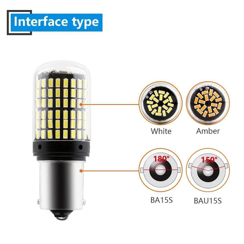 E-Bright 2 Stück 1156 P21W BA15S PY21W BAU15S LED Canbus 3014 S25 fehlerfrei Auto-Blinker 12 V DC, kein Hyperblitz, bernsteinfarben, weiß