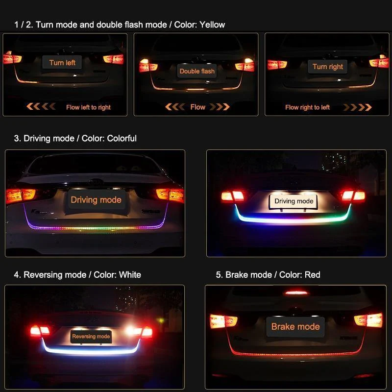 Bernstein Blinker Flow LED Kofferraum Streifen Licht Heckklappe Gepäck 12V Auto Rückleuchte Dynamischer Streamer Schwimmender RGB LED Streifen
