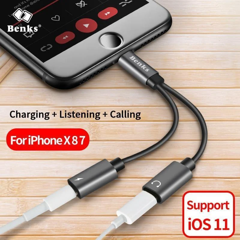 Dual für Blitz-Ladegerät-Adapter Audio-Ladegerät Kopfhöreranschlusskabel für Apple iPhone X 10 8 7 6s Plus Unterstützung iOS 11 10