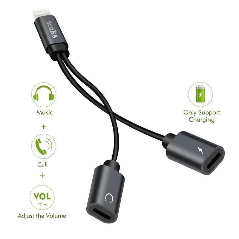 Dual für Blitz-Ladegerät-Adapter Audio-Ladegerät Kopfhöreranschlusskabel für Apple iPhone X 10 8 7 6s Plus Unterstützung iOS 11 10
