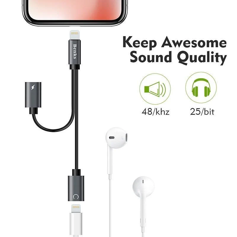 Dual für Blitz-Ladegerät-Adapter Audio-Ladegerät Kopfhöreranschlusskabel für Apple iPhone X 10 8 7 6s Plus Unterstützung iOS 11 10