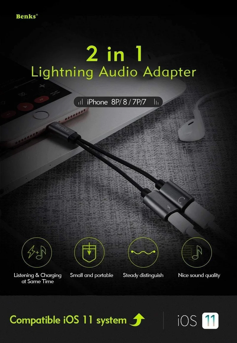 Dual für Blitz-Ladegerät-Adapter Audio-Ladegerät Kopfhöreranschlusskabel für Apple iPhone X 10 8 7 6s Plus Unterstützung iOS 11 10