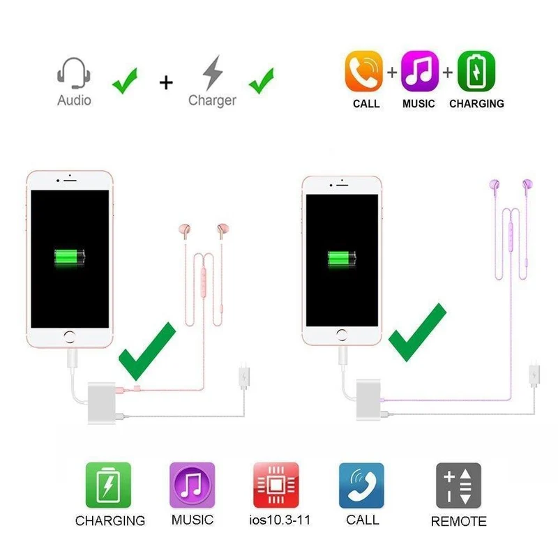 3 Buchse 3.5mm Audio Ladegerät Splitter Adapter für iPhone 7 8 X 6 5 Adapter Kabel Kopfhörer Kopfhörer Splitter Adapter