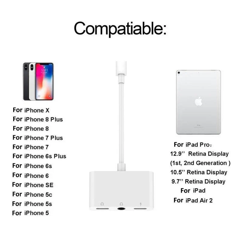 3 Buchse 3.5mm Audio Ladegerät Splitter Adapter für iPhone 7 8 X 6 5 Adapter Kabel Kopfhörer Kopfhörer Splitter Adapter