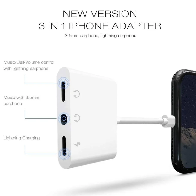 Doppeltes Lightning-Kopfhörer-Audio- und Kopfhörer-Ladeadapterkabel 3in1 für iPhone X/6/7 Plus Handy-Zubehör