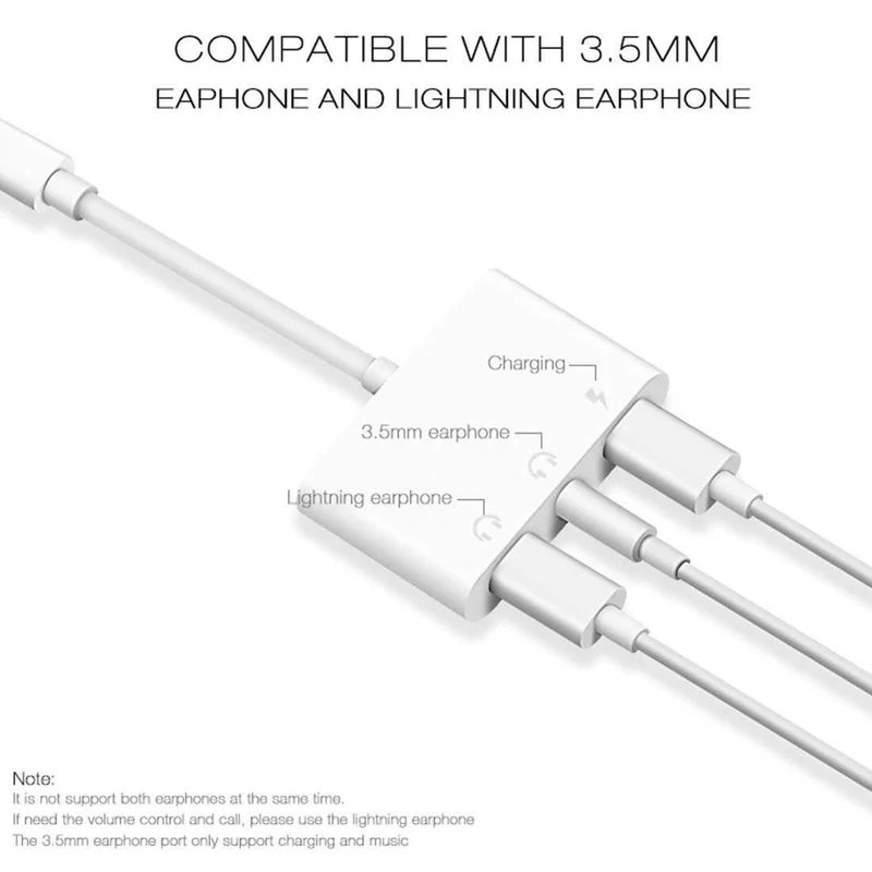 Doppeltes Lightning-Kopfhörer-Audio- und Kopfhörer-Ladeadapterkabel 3in1 für iPhone X/6/7 Plus Handy-Zubehör
