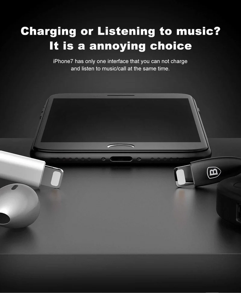 Baseus Aux Audio Kopfhörer Kopfhörer Adapter für iPhone Xs Max Xr X 8 7 Anschluss Ladegerät Splitter 2 in 1 Für Lightning Adapter