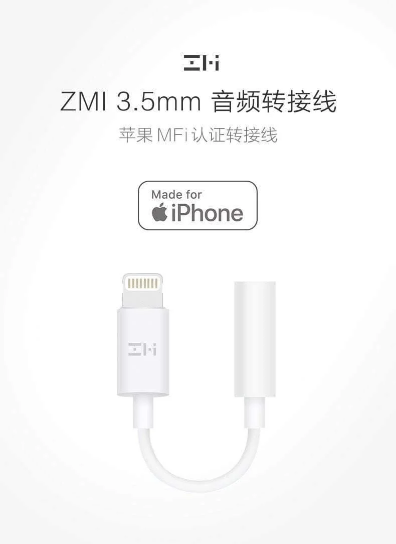 Original ZMI MFI für Apple Lightning auf 3.5 mm Kopfhöreranschluss-Adapter, Audio-Konverter für iPhone xs max xr x 8 7 plus aux ios 12