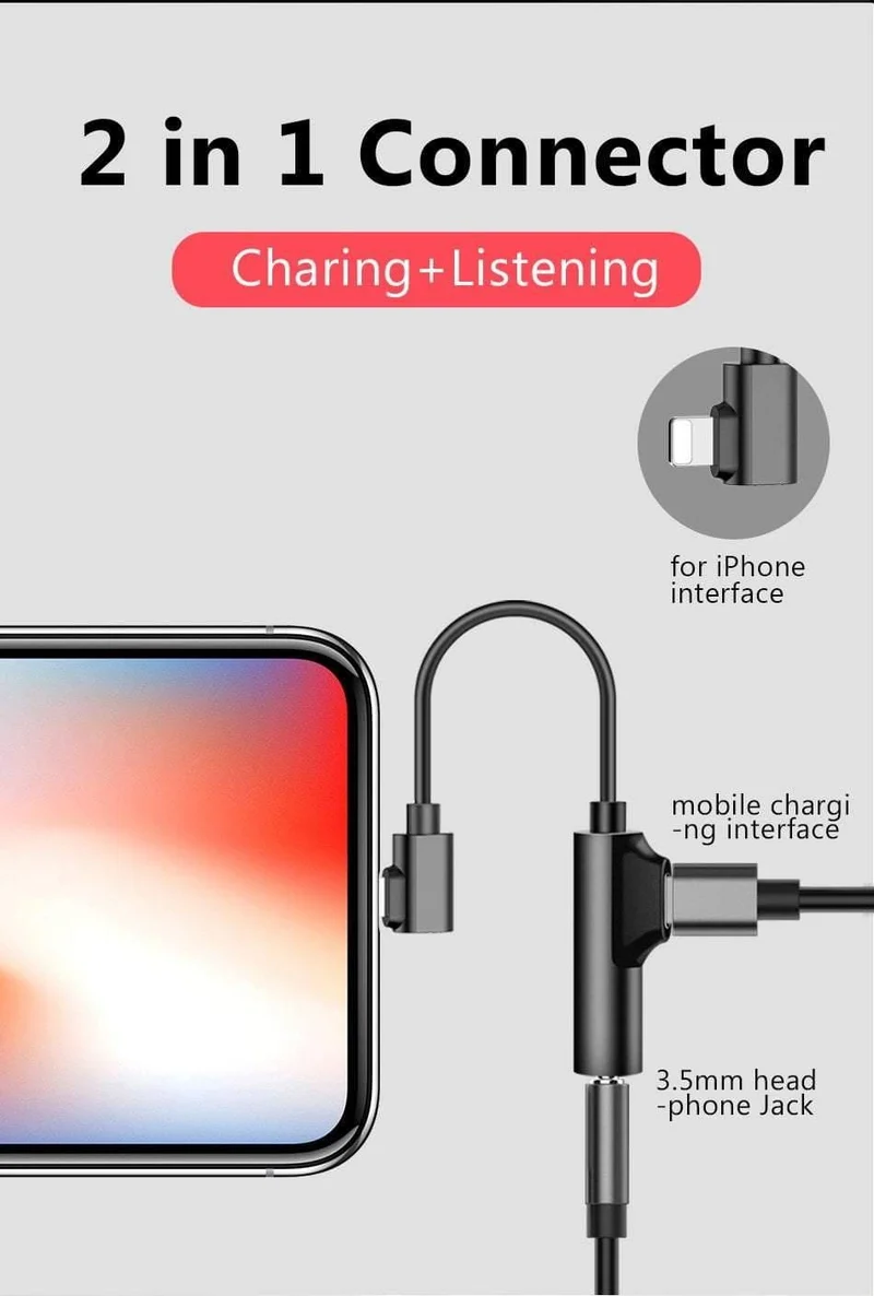 2in1 Lighting 3.5mm Kopfhöreranschluss für iPhone X 8 7 Plus Audio-Ladeadapter AUX Splitter-Kabeladapter für iPhone