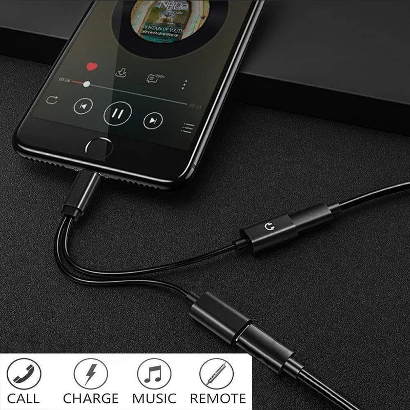 Doppelbuchsenadapter Für iPhone 7 8 XS XR Ladegerät Anruf oder Musik und 3.5mm Kopfhörer Aux Audio Converter Unterstützung iOS12