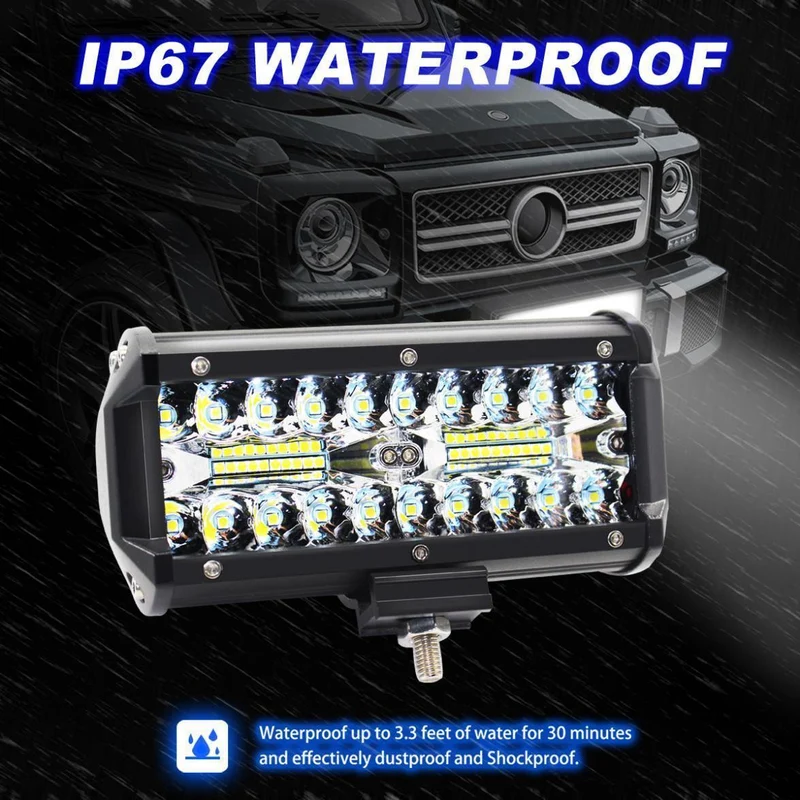 7 Zoll 120W 16000LM 6000K Weiß Dreireihiges Auto-Arbeitslicht LED-Leisten Arbeitsscheinwerferlampe für LKW-Motorrad-SUV/ATV-Auto-Boot