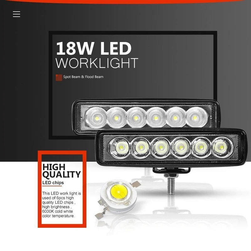 1 / 2Pcs 6 inch 18W LED Arbeitsscheinwerfer Scheinwerfer LKW-Licht Für Jeep-Motorräder Offroad 4x4 ATV 4WD SUV UAZ Auto-Nebelscheinwerfer