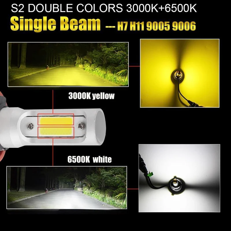 H4 Led-Licht Scheinwerfer Lampe Dual Farben H7 H4 H1 H8 H11 H13 9005 9006 HB4 Auto Licht H7 Auto Led Glühbirne H3 Nebel Licht
